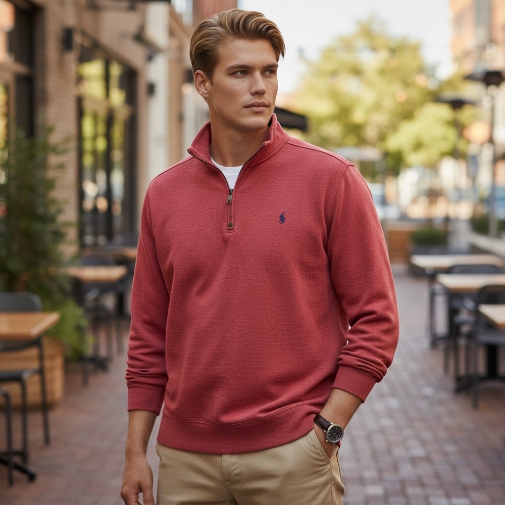 Polo Ralph Lauren Men's 2XLT Red Estate-Rib Quarter-Zip Pullover Sweater Read